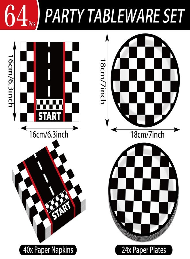 Lide Road Race Car Party Plates and Napkins for 24 Guests 64 Pcs Racing car Party Supplies Disposable Tableware Set Racing car Paper Plates Napkins for Racing cars Racing cars Theme Birthday Party Supplies - Image 2
